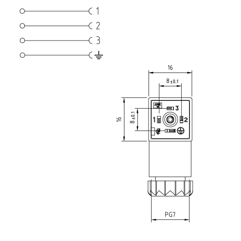 Soket, kare, 16x16x26mm, ayak aralığı 8mm, 3+1 kutup, 250V AC/ 300VDC