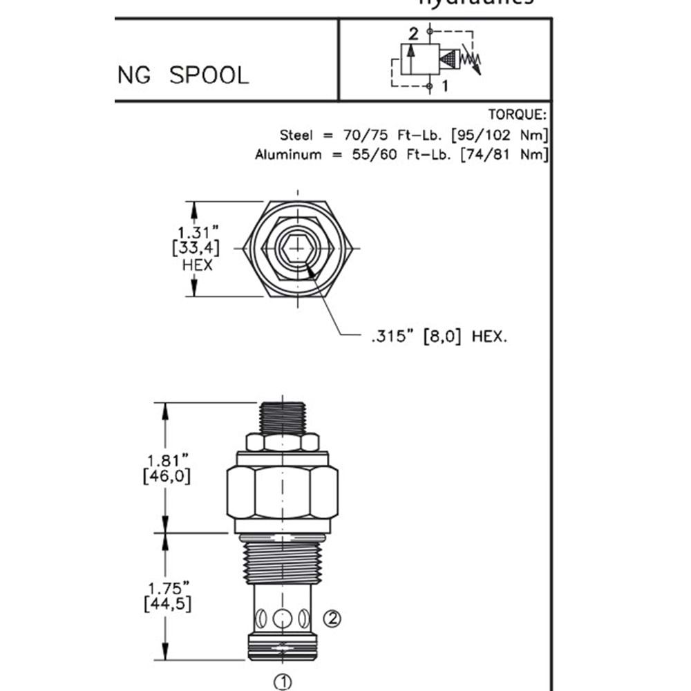 Emniyet valfi, pilot uyarılı, 100 lt, 35-350 bar, alyanlı, C12-2