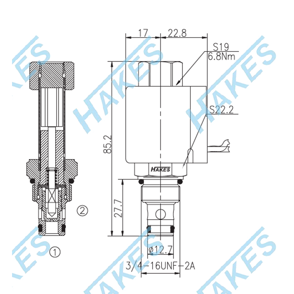 Selonoid valf, 2/2, tek çekli, NA, 30,2 lt, 250 bar, bobinsiz, C08-2