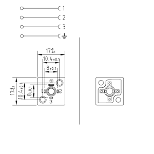 Soket bazası, kare, 17x17x8,5mm, ayak aralığı 8mm, 3+1 kutup, 250V AC/ 300VDC