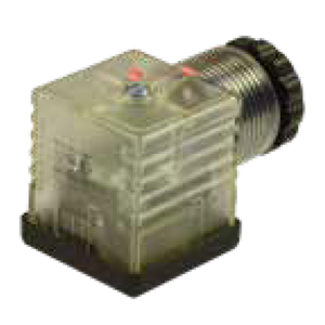 Soket, ledli, kare, 27,4x27,4x30mm, ayak aralığı 18mm, 2+1 kutup,akım korumalı, 230V AC/DC