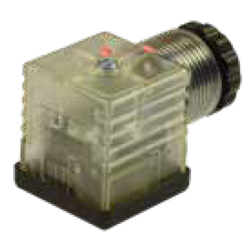 Soket, ledli, kare, 27,4x27,4x30mm, ayak aralığı 18mm, 2+1 kutup, diyodlu, 24V DC