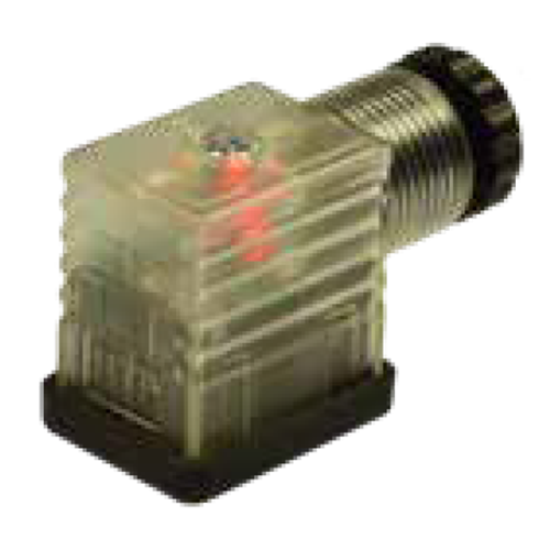 Soket, ledli, dikdörtgen, 21x28,5x30mm, ayak aralığı 11mm, 2+1 kutup, diyodlu, 230V DC