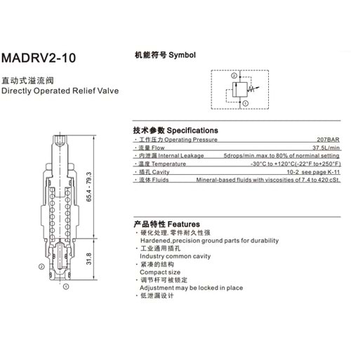 Emniyet valfi, direkt uyarılı, 37 lt, 17-227 bar, Tutamaklı, C10-2