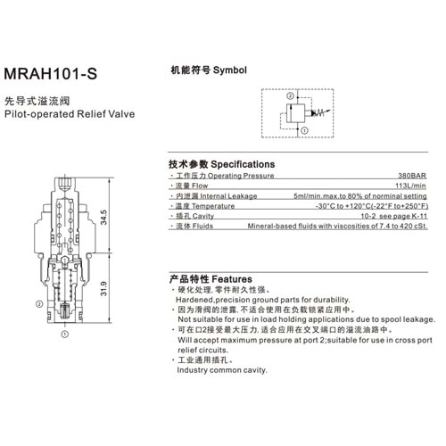 Emniyet valfi, pilot uyarılı, 113 lt, 6,9-138 bar, C10-2