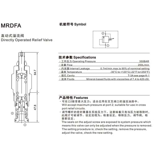 Emniyet valfi, direkt uyarılı, 200 lt, 55-315 bar, T-3A