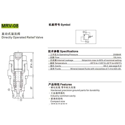 Emniyet valfi, direkt uyarılı, 10lt, 80-250 bar, alyanlı, C08-2