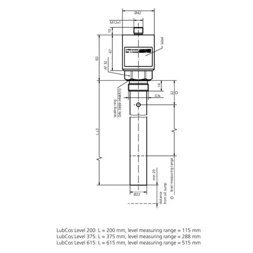 Seviye Sensörü, 50 bar, 4-20mA, 375mm, G3/4