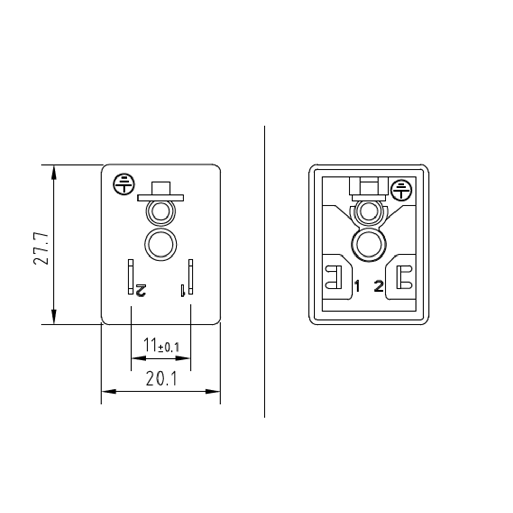 Soket bazası, dikdörtgen, 20,1x27,7x12mm, ayak aralığı 11mm, 2+1 kutup, 250V AC/ 300VDC