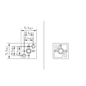 Soket bazası, kare, 15,9x15,9x8,5mm, ayak aralığı 9,4mm, 3+1 kutup, 250V AC/ 300VDC