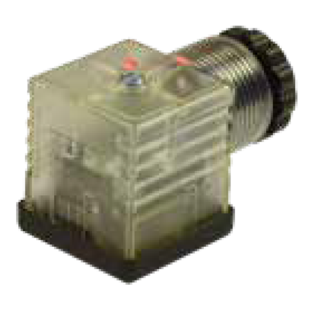 Soket, ledli, kare, 27,4x27,4x30mm, ayak aralığı 18mm, 2+1 kutup, diyodlu, 24V DC