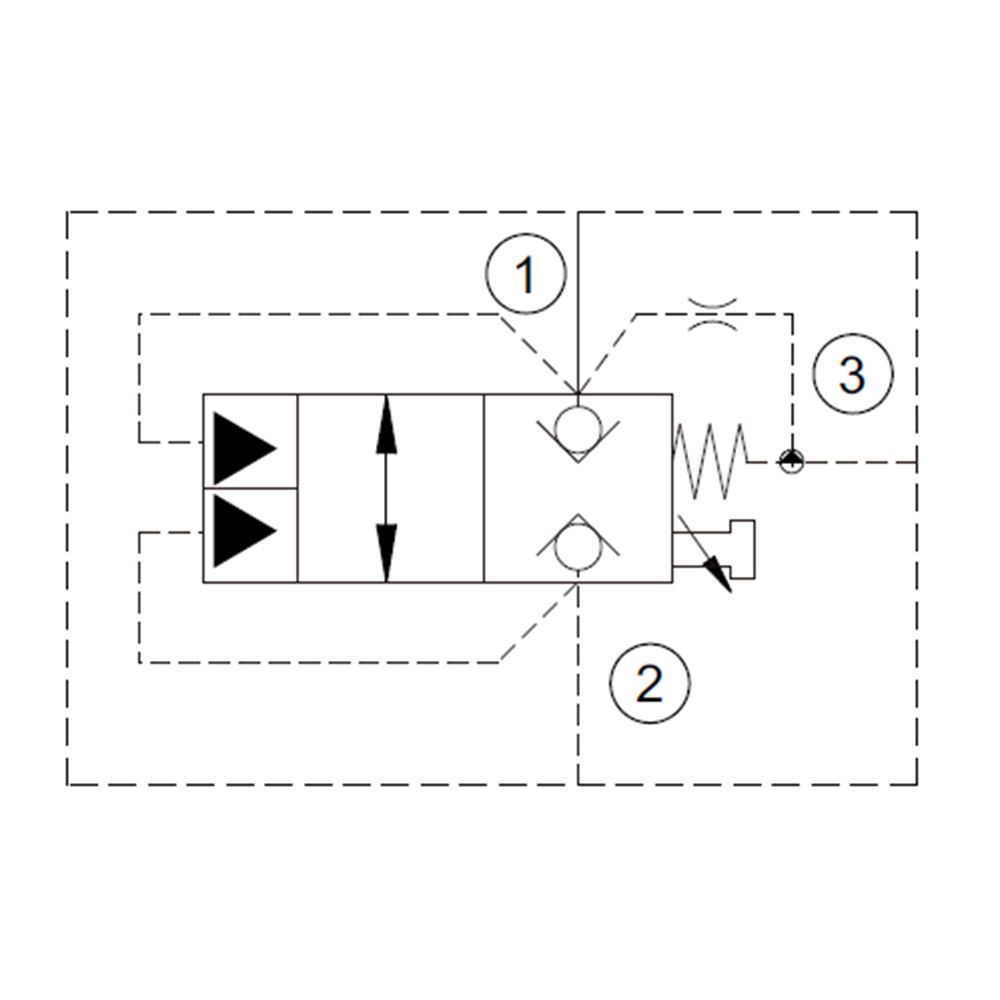 Lojik element, hidrolik uyarılı, 1 ve 2 portlarındaki basınç valfin çalışmasını etkiler, NK. 200 lt, 350 bar, ayarlanabilir, T-2A