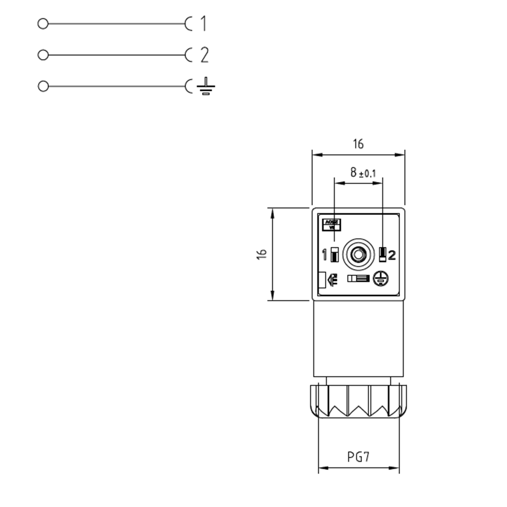 Soket, kare, 16x16x26mm, ayak aralığı 8mm, 2+1 kutup, 250V AC/ 300VDC